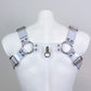 BDSM harness in transparent PVC with metallic buckles
