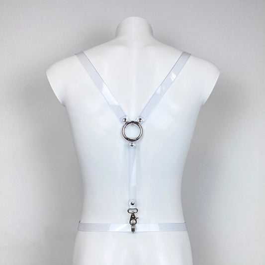 Suspenders transparent PVC harness with metallic ring and buckles