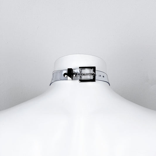 gothic O-Ring transparent PVC choker with metallic buckle